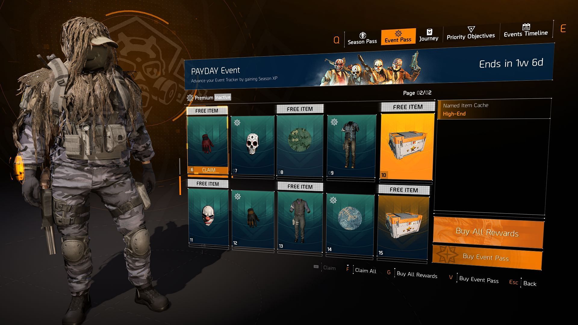The Division 2 x Payday collab event pass (Image via Sportskeeda Gaming || Ubisoft)